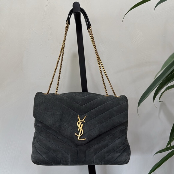 Saint Laurent Loulou Medium YSL Monogram Suede Flap Shoulder Bag Algae green - Picture 4 of 10